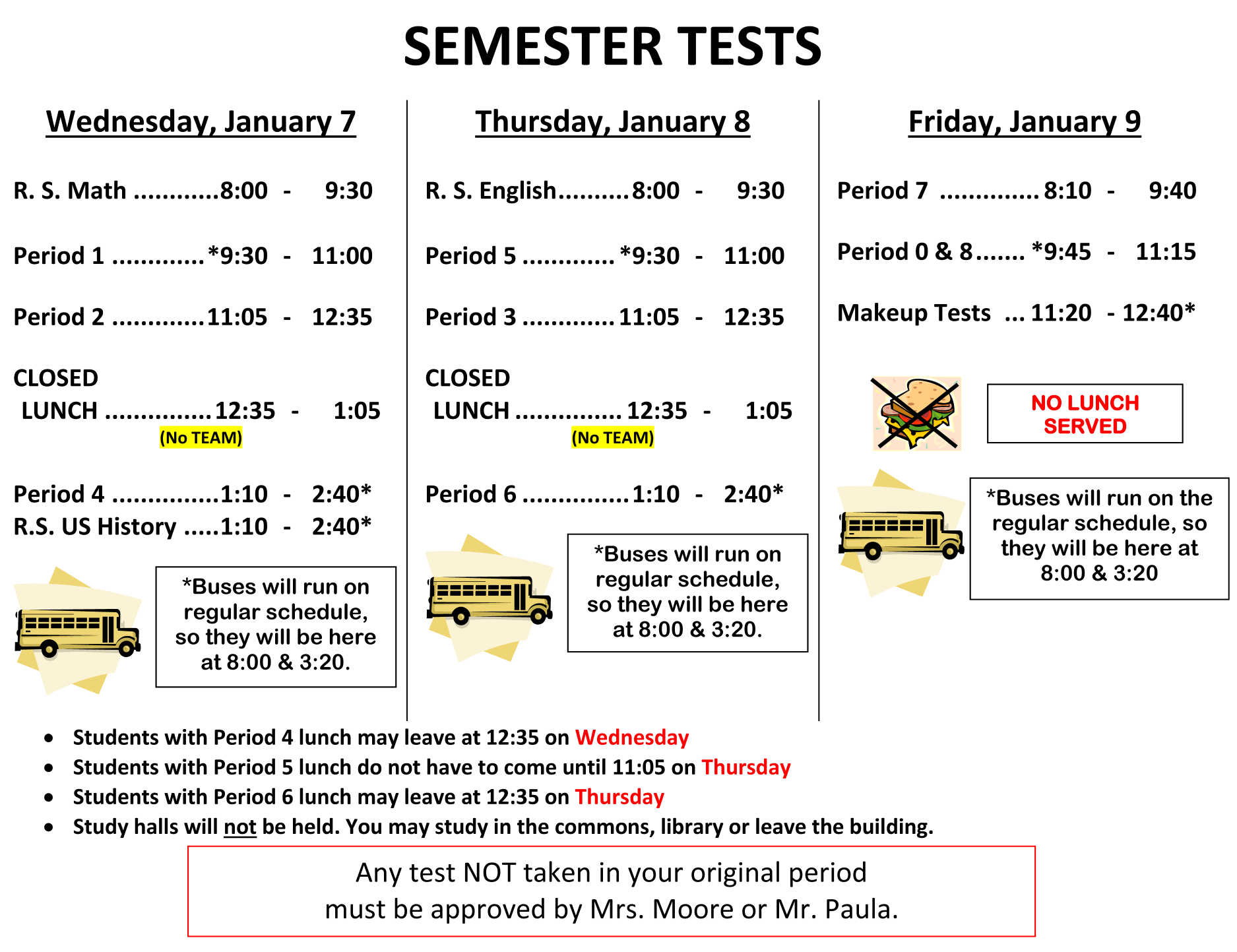 Semester Test Schedule